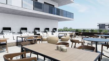 Rooftop bbq seating area at Damask, Windsor, N8S 3N4